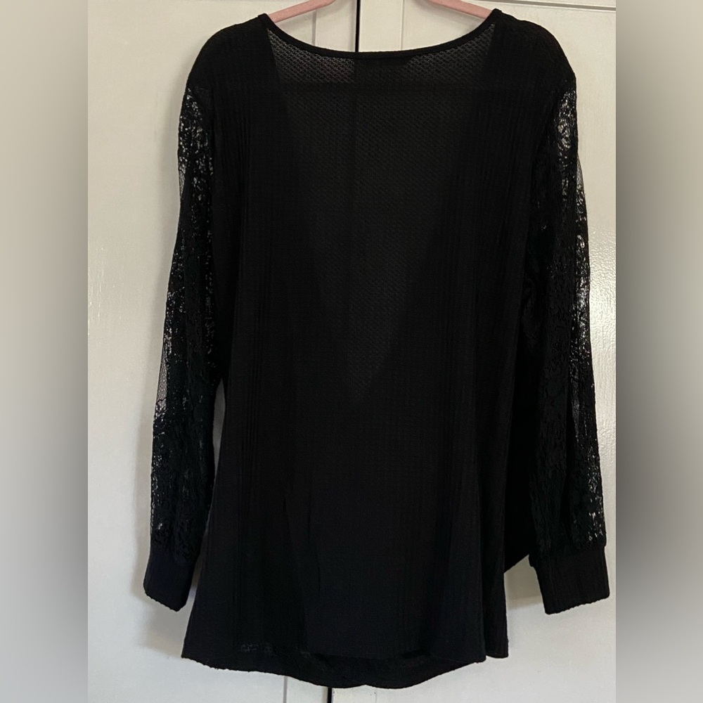 Bloomchic Solid Black V Neck Blouse W/ Lace Heart… - image 1